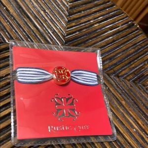 RC navy/wht striped elastic bracelet with red/gold